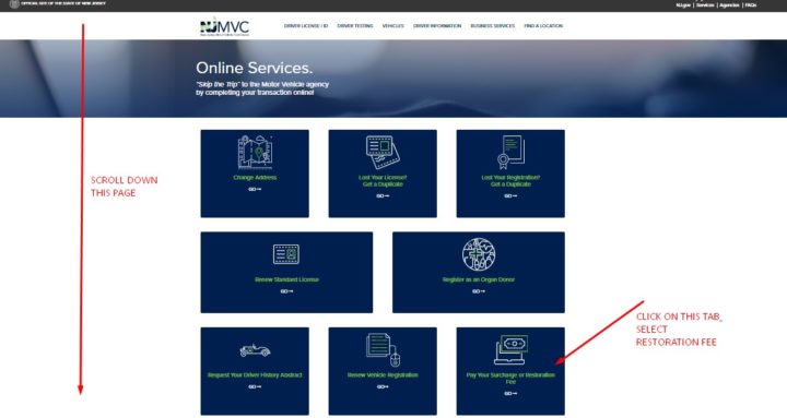 NJ MVC Online Services-Pay Restoration Fee