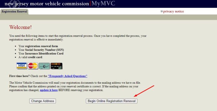 NJMVC Registration Renewal Page