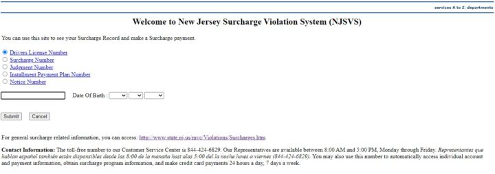New Jersey Surcharge Violation System